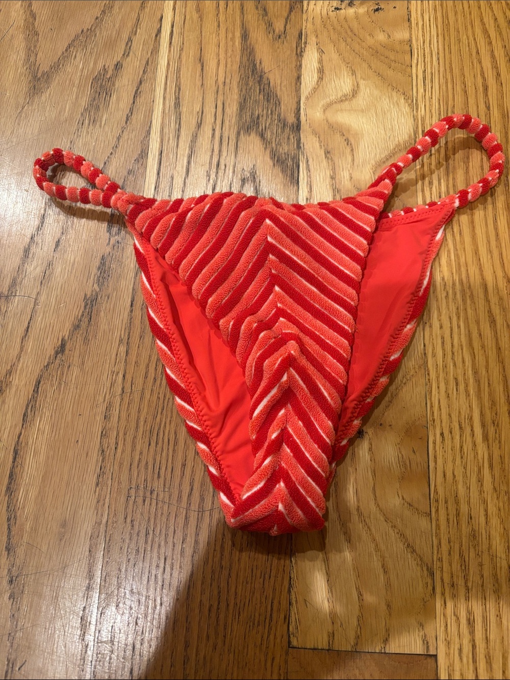 Red Chevron Textured Bikini Bottom